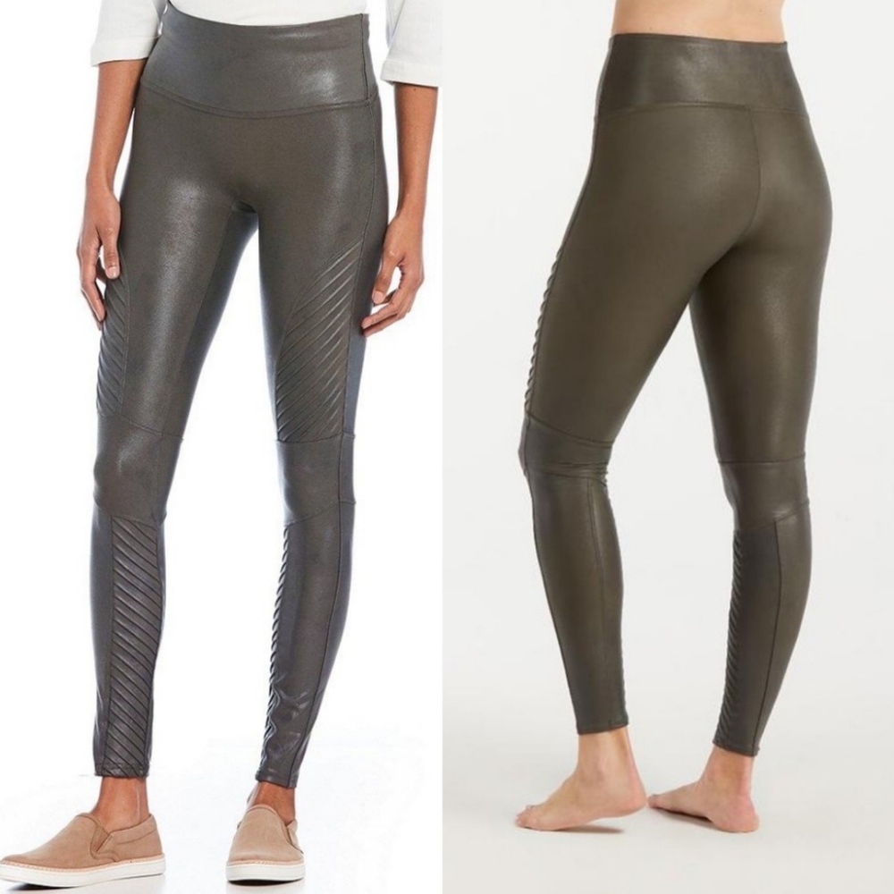 Spanx Faux Leather Moto Leggings Gunmetal